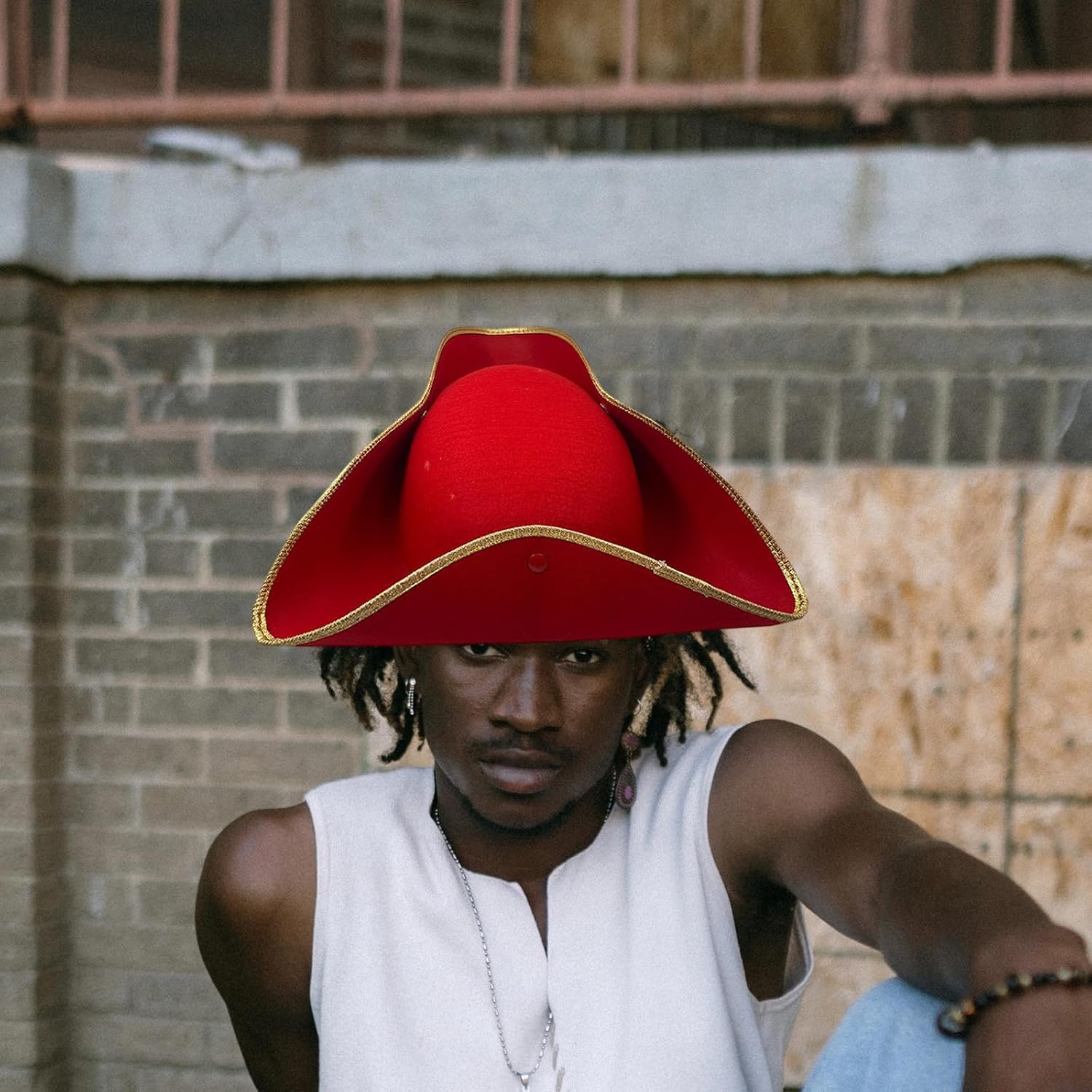 Funny Adult Colonial Tricorn Hat Cosplay Pirate Hat Unique Women Male Halloween Party Hat for Historical Reenactments