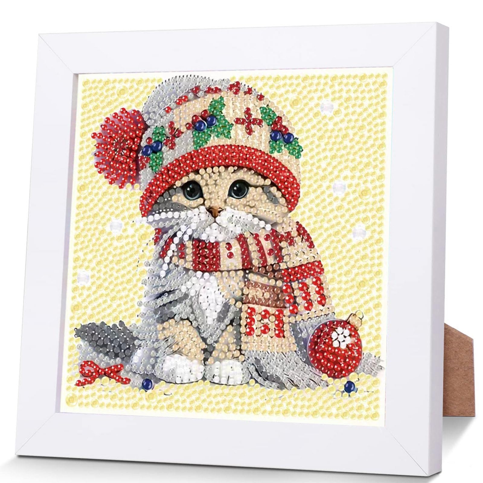 Christmas Cat Diamond Art Painting Kits for Kids with Frame Ages 4-8-12