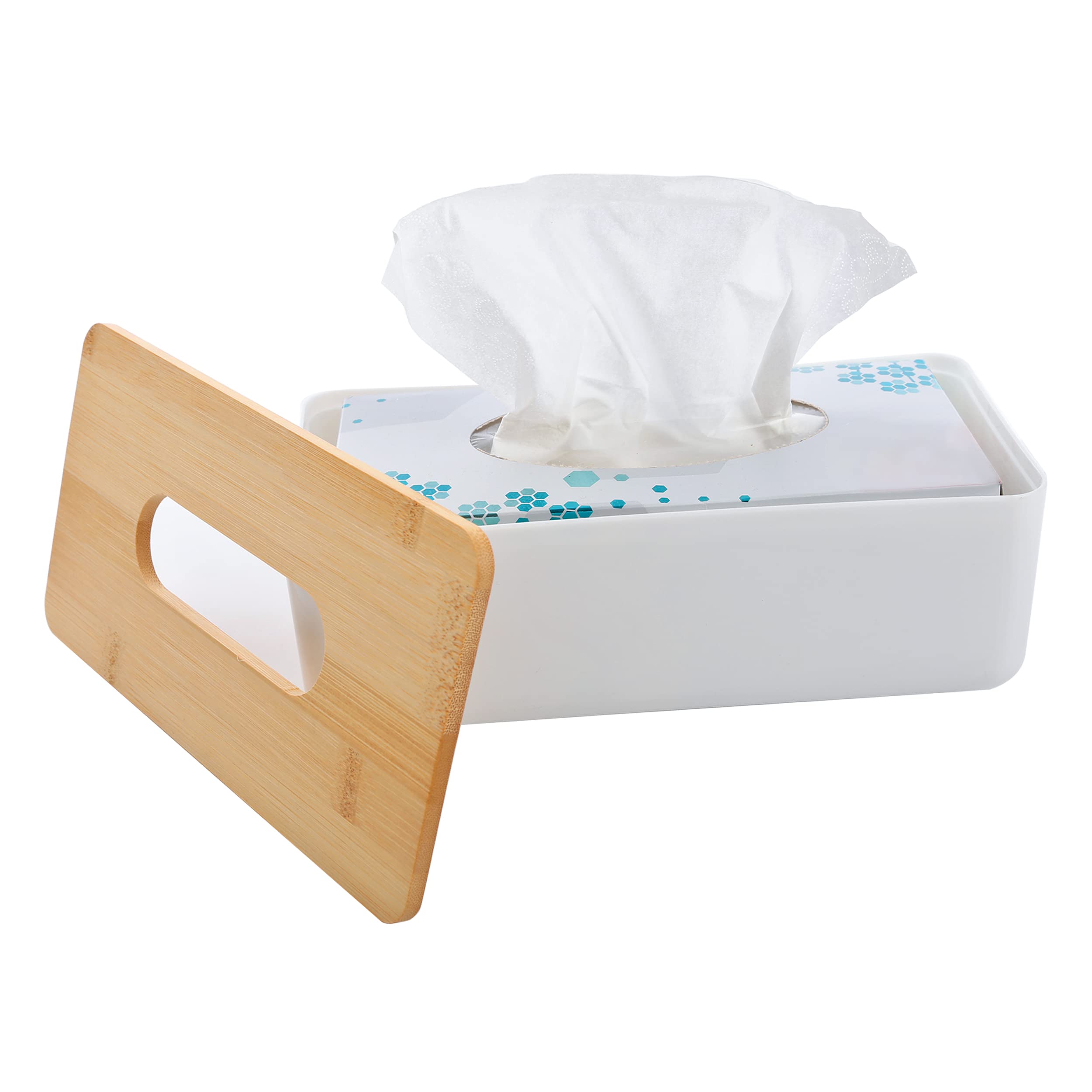 Caja para pañuelos, Soporte para Pañuelos, Portapañuelos de Papel Caja, Recargable, Blanco, para Baño, Salón, Oficina, 26 x 13,2 x 8,8-1 Unidad