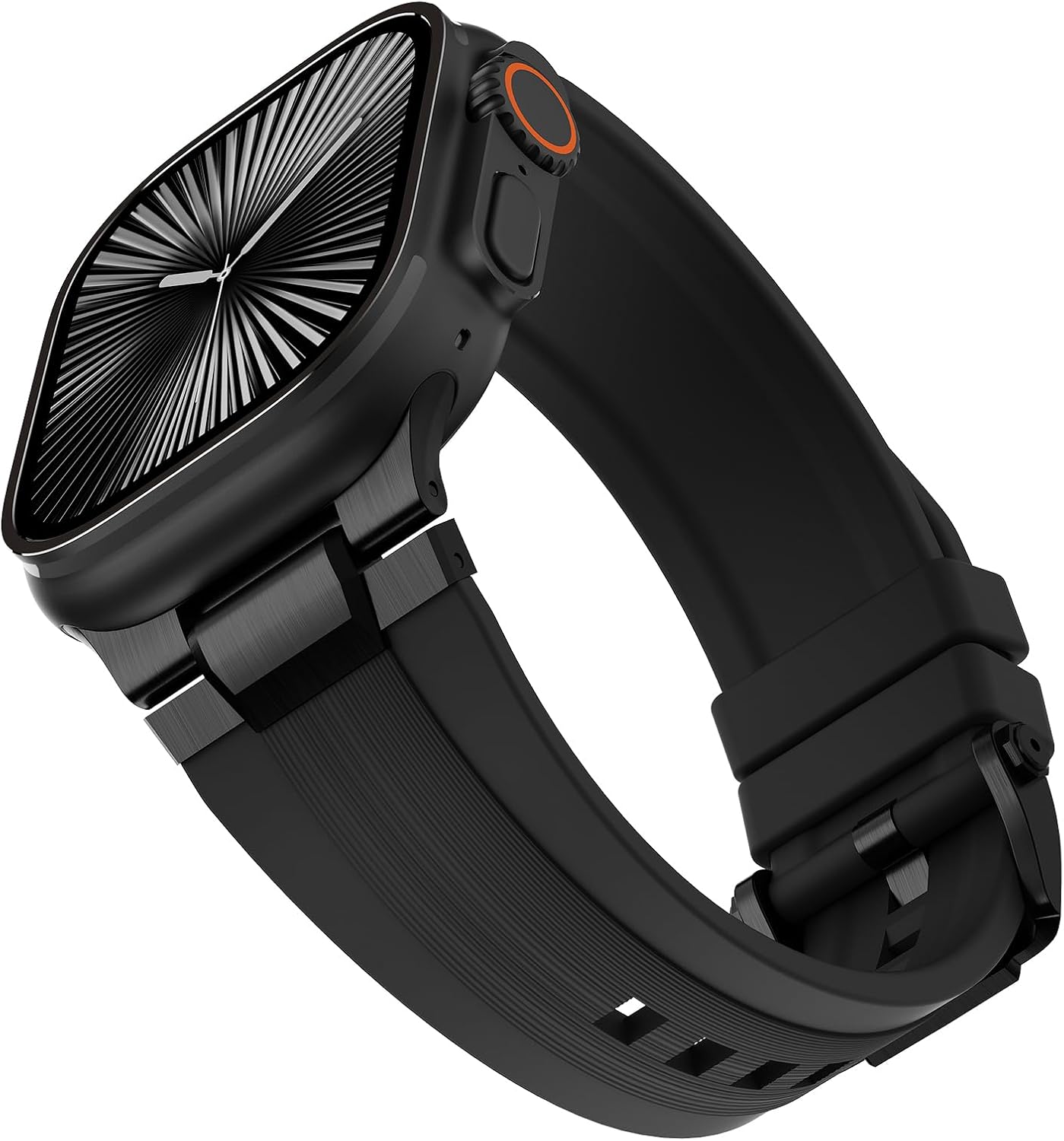Sport Band for Apple Watch Ultra 3/Ultra 2/Ultra/Series 11 10 9 8 7 (49mm 46mm 45mm 44mm), Wide Rugged 316L Stainless Steel Connector Durable Silicone Band for Men
