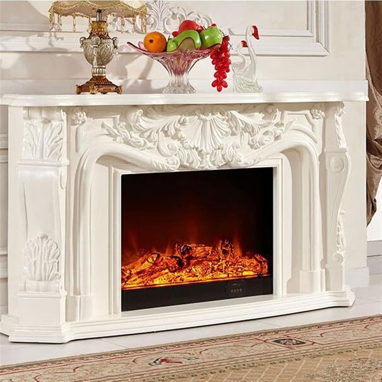 Water Vapor Fireplace Wood Fireplace Living Room Decorating Warming Fireplace Mantel Electric Insert Firebox LED Optical Artificial Flame Electric Fireplace Stove ( Color : Brown , Size : With heater