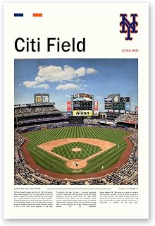 CitiFieldew Stadium Poster (L17 xW11 Canvas) New York Ballpark Wall Art Print, Mets Retro Sports Poster, Gift for Baseball Fans & Mets Team Supporters