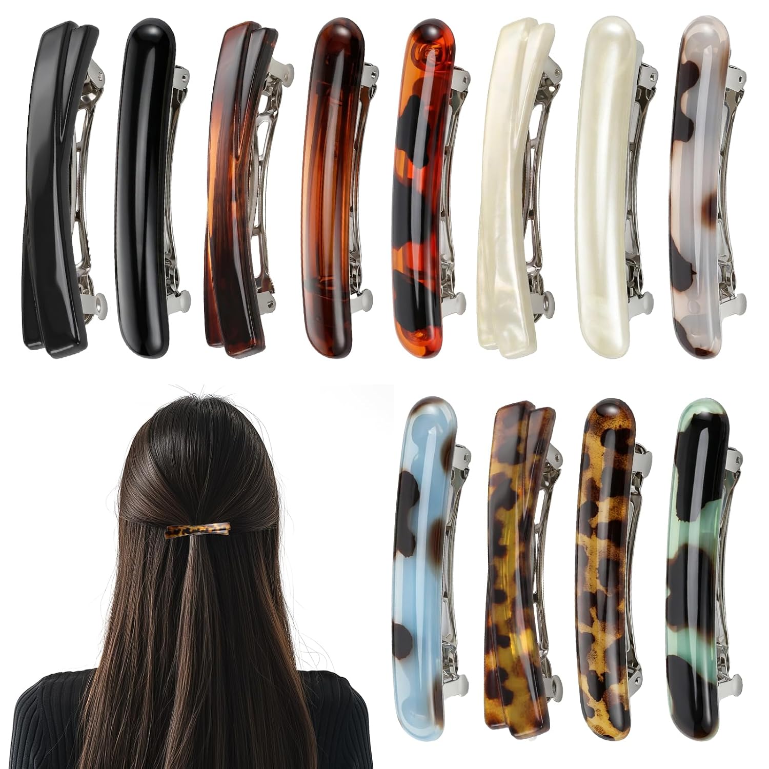 12 Pcs French Hair Barrettes 1.9/2.56 Inch Small Barrettes Tortoise