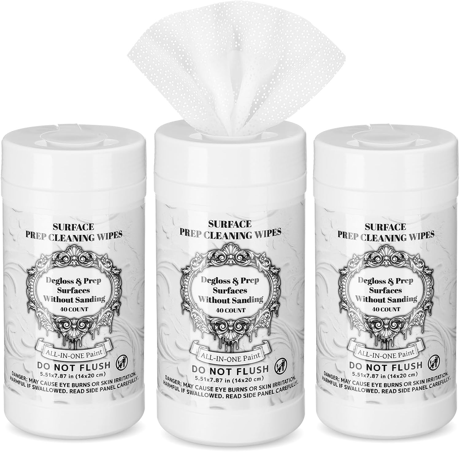 3 Packs 120 Count Deglosser Surface Prep Wipes Heavy Duty Degreaser Wipe Without Sanding Multi Surface Prep Cleaner for Wood Furniture, Kitchen Cabinet, Paint, Metal