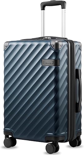 LUGGEX Equipaje de 28 pulgadas con ruedas giratorias, maleta grande expandible de policarbonato de 90 litros (plata, 28 pulgadas), Azul marino,