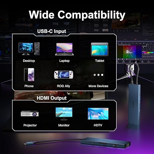 Miniatura 13 de Adaptador USB C a HDMI dual 4K a 30Hz, adaptador multipuerto KOZYC USB C Hub con 2 HDMI, USB 3.0, 100 W PD, compatible con divisor USB C a HDMI