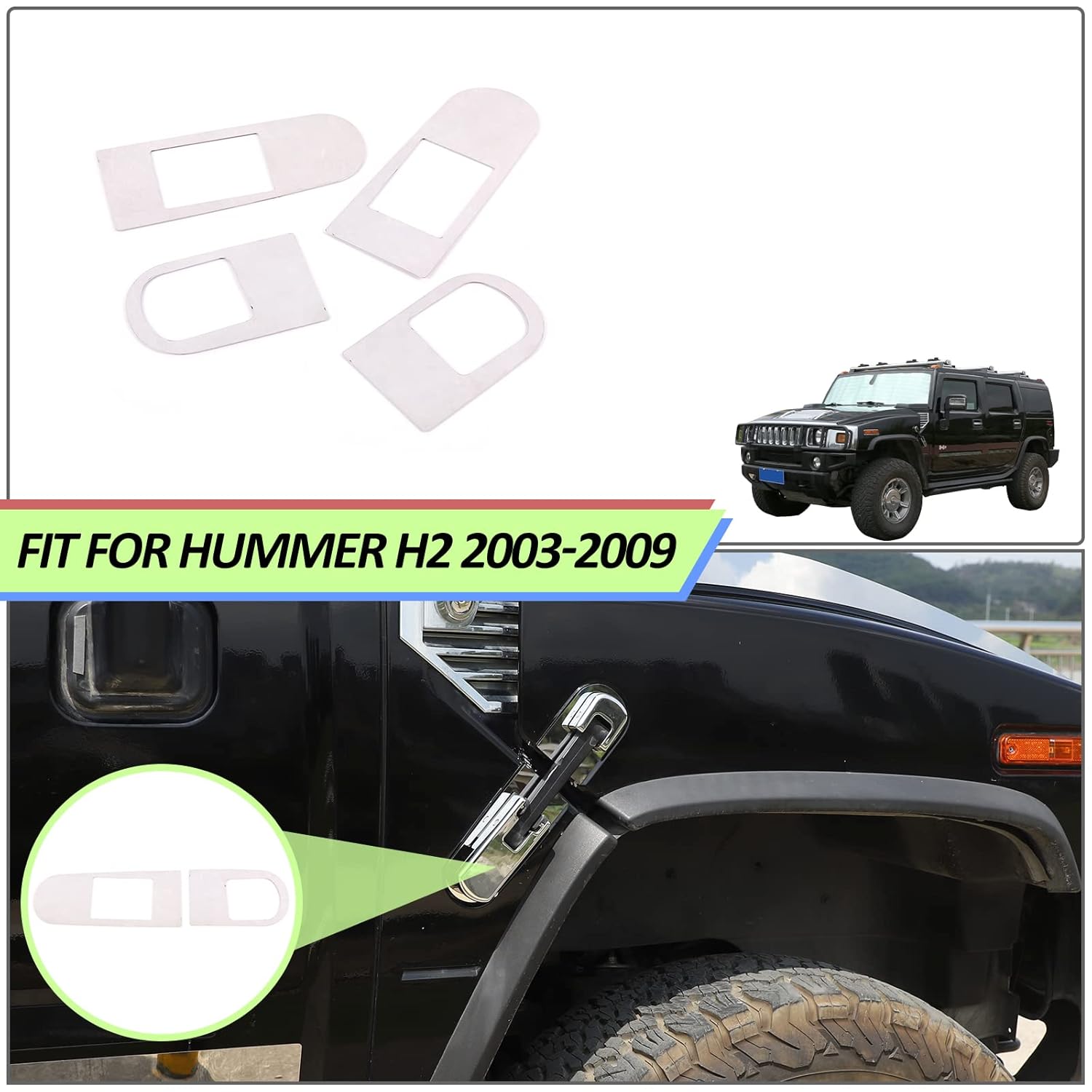 4PCS Stainless Steel Hood Latch Base Accent Trim, Hood Latch Lock Catch Brackets Cover, Hood Latch Covers Fit for Hummer H2 2003-2009