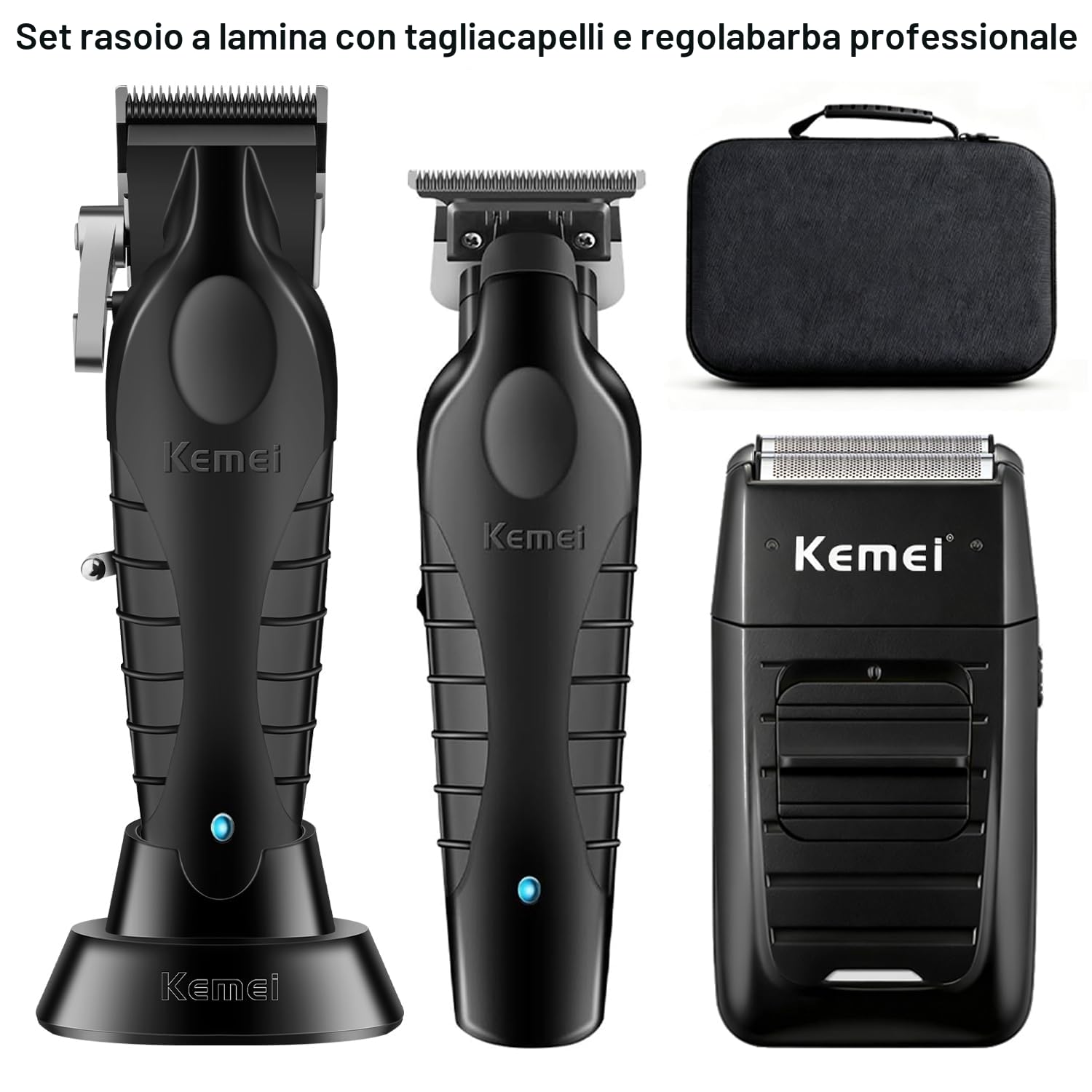 KEMEI Tagliacapelli Uomo Professionale, Macchinetta per Capelli Senza Fili, Regolabarba con Lama a T, Rasoio a Lamina, Kit per Rasatura e Taglio di Capelli Elettrico con 11 Pettini Guida