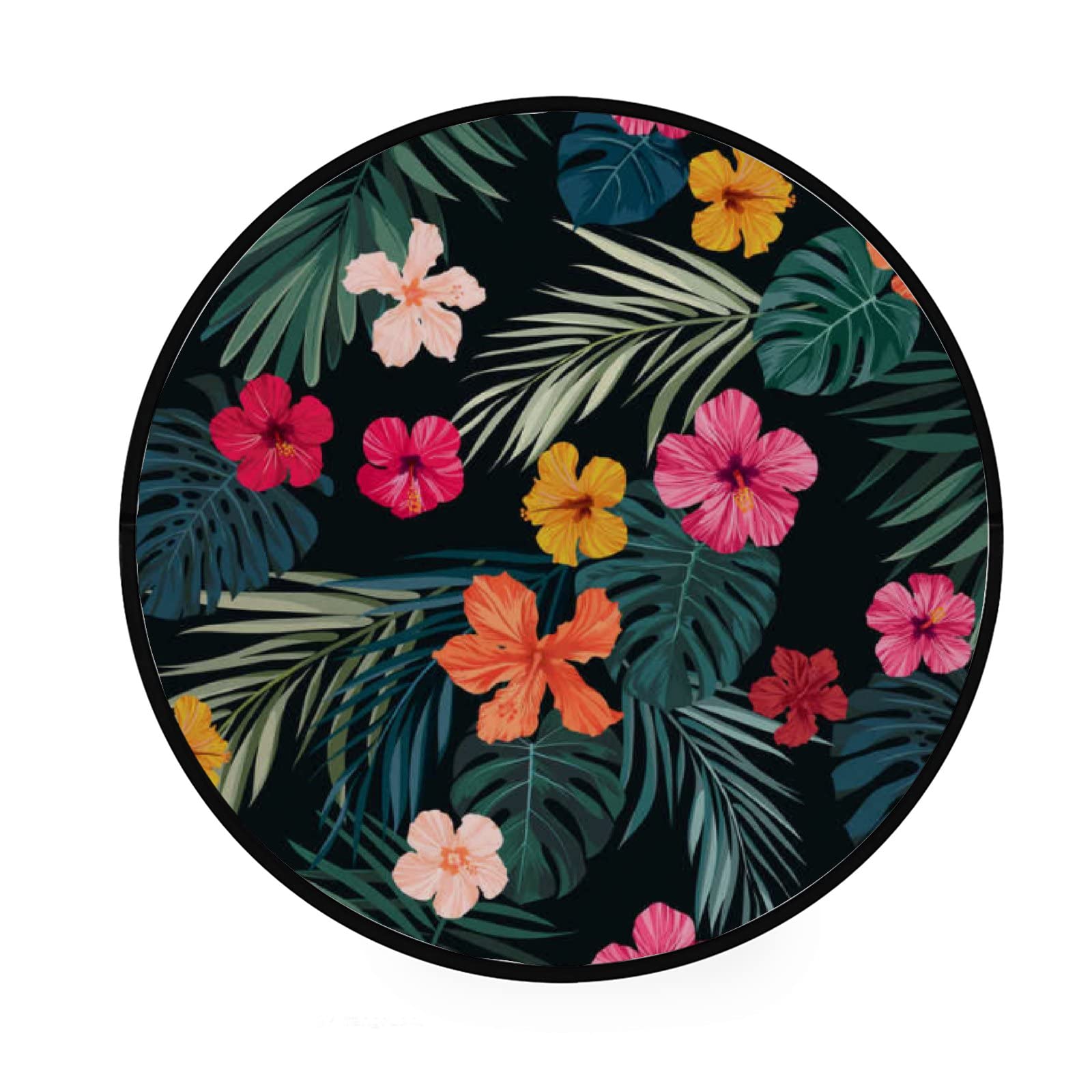Tapis rond fleurs d'hibiscus 122cm lavable pour sol de salon et buanderie