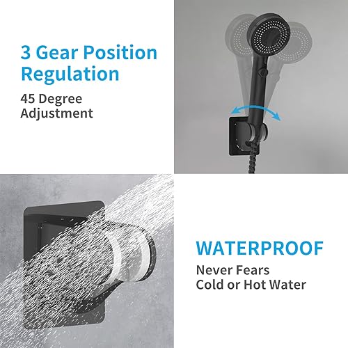 Miniatura 12 de KAIYING Soporte de pared para cabezal de ducha de mano autoadhesivo, soporte de cabezal de ducha de ángulo ajustable, soporte para varita de ducha