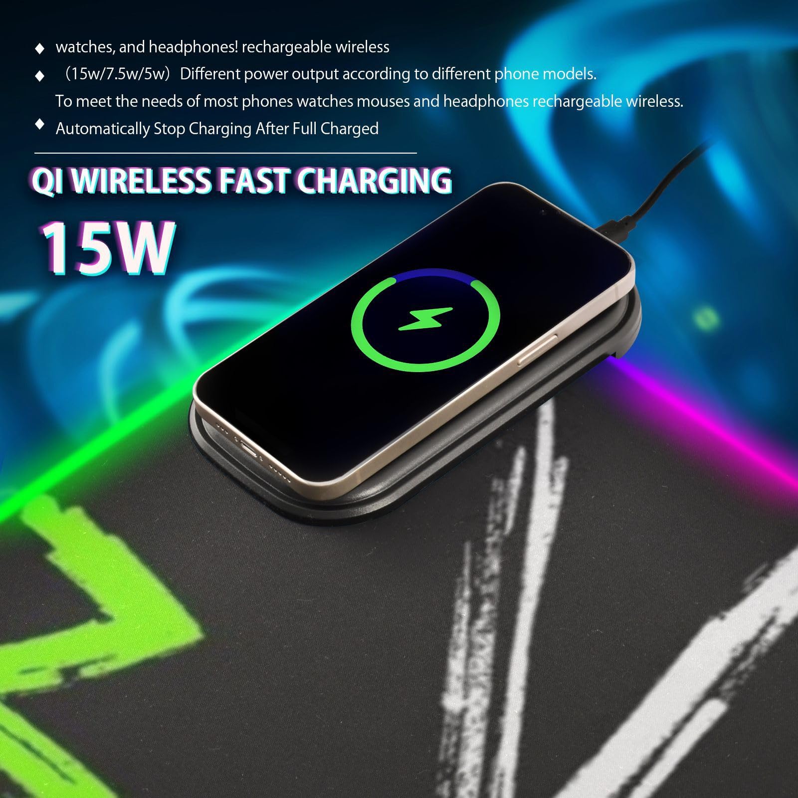 Colorful Art Trend Graffiti Ricarica Wireless Glowing pad animale animale tappetino per mouse da gioco grande multifunzionale per scrivania 80 x 30 cm