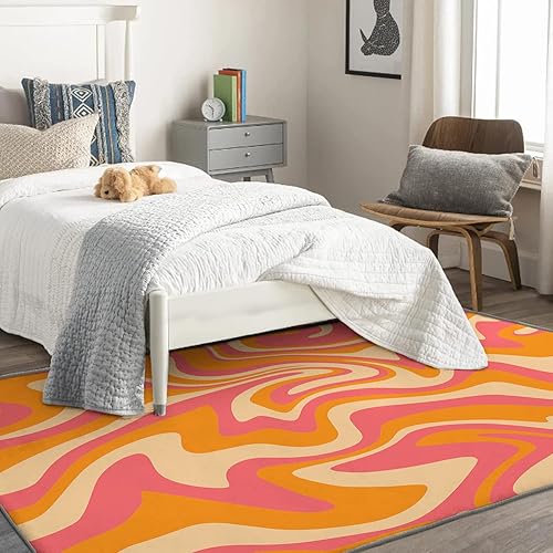 Miniatura 4 de Funky Rug - Alfombra de 2 x 3, alfombra retro de los años 70 para dormitorio, sala de estar, alfombra pequeña con patrón psicodélico abstracto,