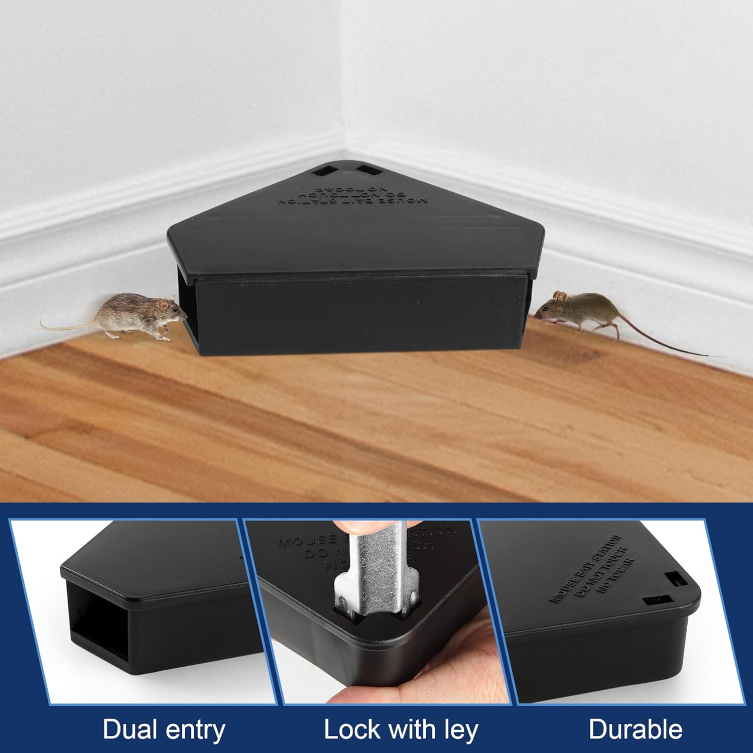 12 Pack Mouse Bait Station with Keys - Outdoor Refillable Mouse Bait Station Reusable Mice Small Rats Poisoning Station Box for Indoor Outdoor Kitchen Garage, Safe for Kids and Pets