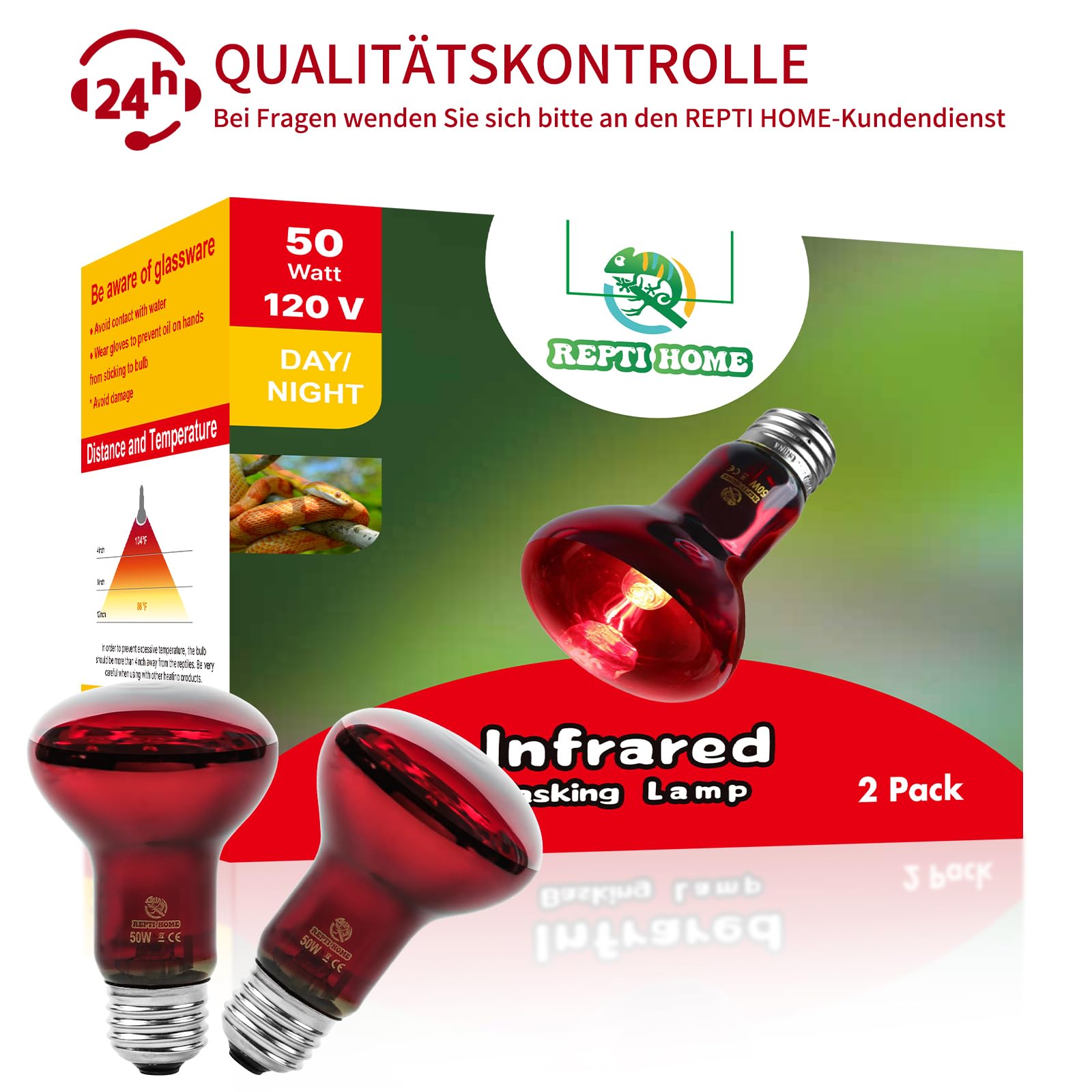 Lampe Chauffante Infrarouge Pour Reptiles, 2 Pièces de 50W Lampe Infrarouge Pour Reptiles Et Amphibiens, Lampe Chauffante Rouge Pour Poulailler, Tortue