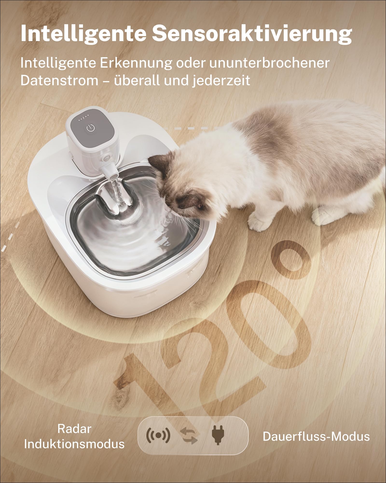 HomeRunPet Trinkbrunnen für Katze Kabellos,Katzenbrunnen mit Bewegungsmelder, 2.5L Katzenbrunnen Edelstahl,Batteriebetrieb 4000mAh,Edelstahl-Tablett,18dB Extrem Leiser, Einigen (Spülmaschinenfest)