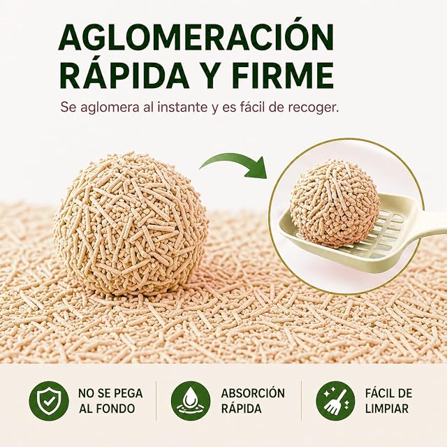 Foto 2 de 8 de Arena para Gatos de Tofu Aglomerante 2,5kg (6L), 100% Natural y Biodegradable