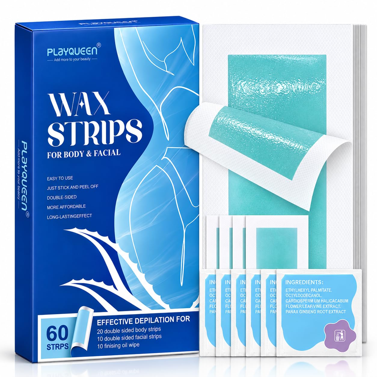Wax Strips Hair Removal Kit, Suitable for Sensitive Skin, 60 Count 60 Count (Pack of 1)