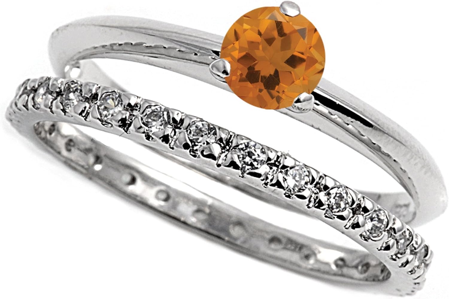 CHOOSE YOUR COLOR Sterling Silver Round Wedding Set Ring