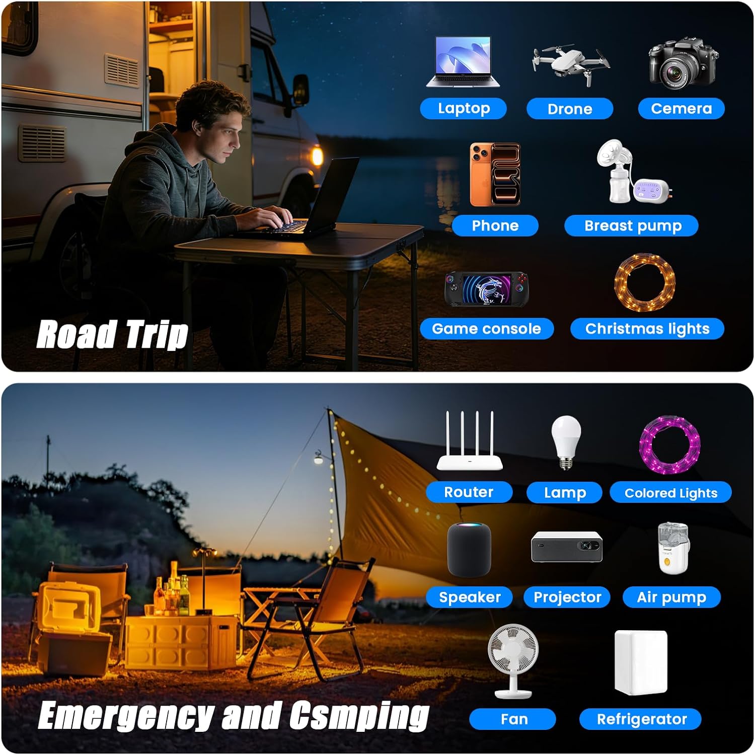 1200W Peak Power Inverter, Inverter 12v to 110v with Fast Charging 2.4A USB and 3 AC Outlets Ideal,Power Converter Car for Road Trips, Camping, Rv, Truck, and Camping Power Needs