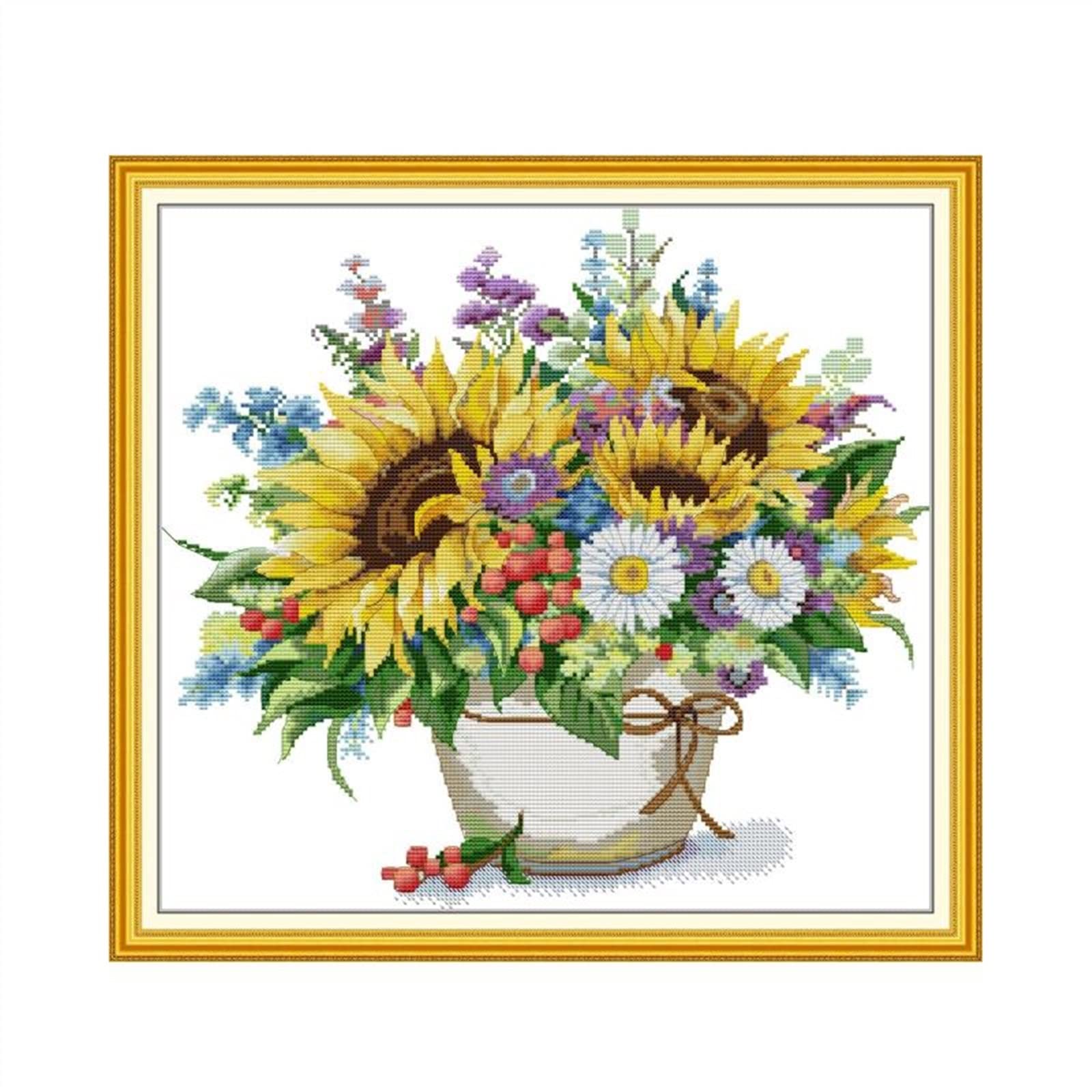 Point de croix kit 11ct tournesol marguerite avec toile blanche à compter