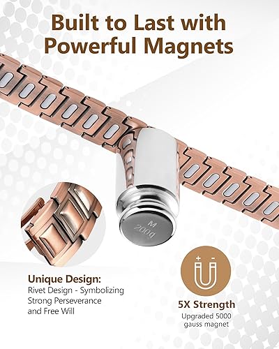 Miniatura 3 de Feraco Copper Magnetic Therapy Bracelet for Men with 5X Strength Magnets,99.99% Pure Copper Therapy Bracelet with 5000 Gauss Magnets