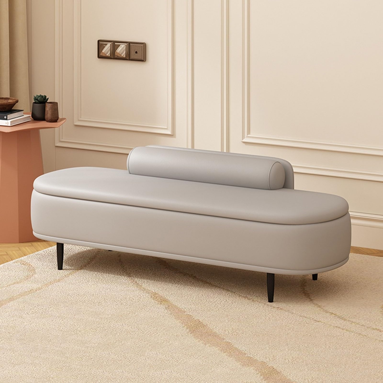 Banc de rangement gris clair 80 cm en cuir synthétique pour l'entrée