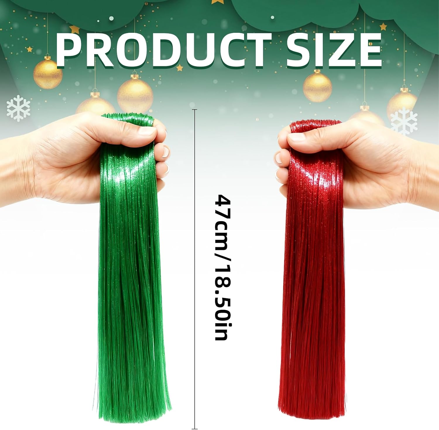 6000 Strands Christmas Tree Tinsel Icicles, Christmas Red Green Tinsel Decorations, Winter Holiday Home Birthday Wedding Party Hanging Decorations(Red Green
