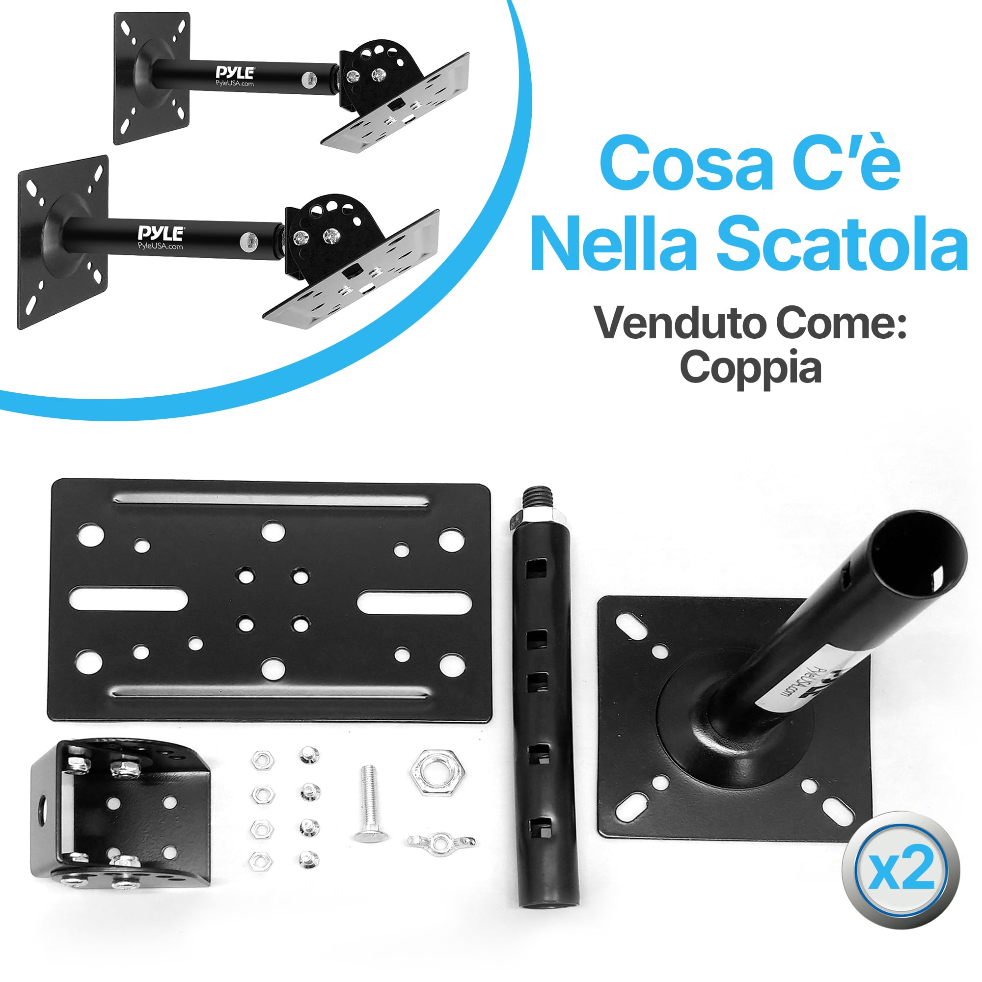 Pyle Supporto Casse Audio da Parete e Soffitto con Braccio Telescopico Regolabile per DJ, Cassa Bluetooth e Speaker, Inclinazione e Rotazione per Sistema Audio Casa, Nero, Coppia
