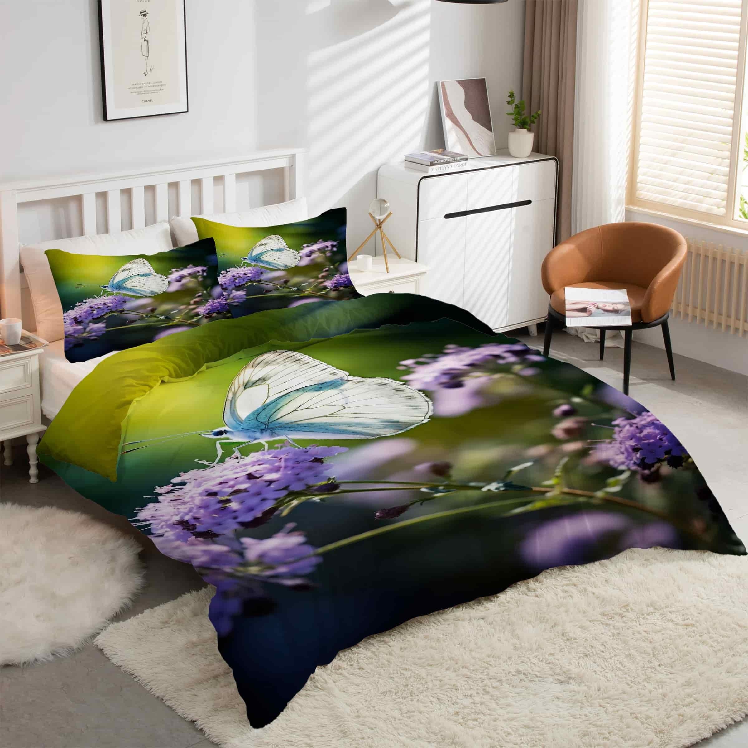 Housse de couette fleurs violettes 220x240 pour une ambiance nature