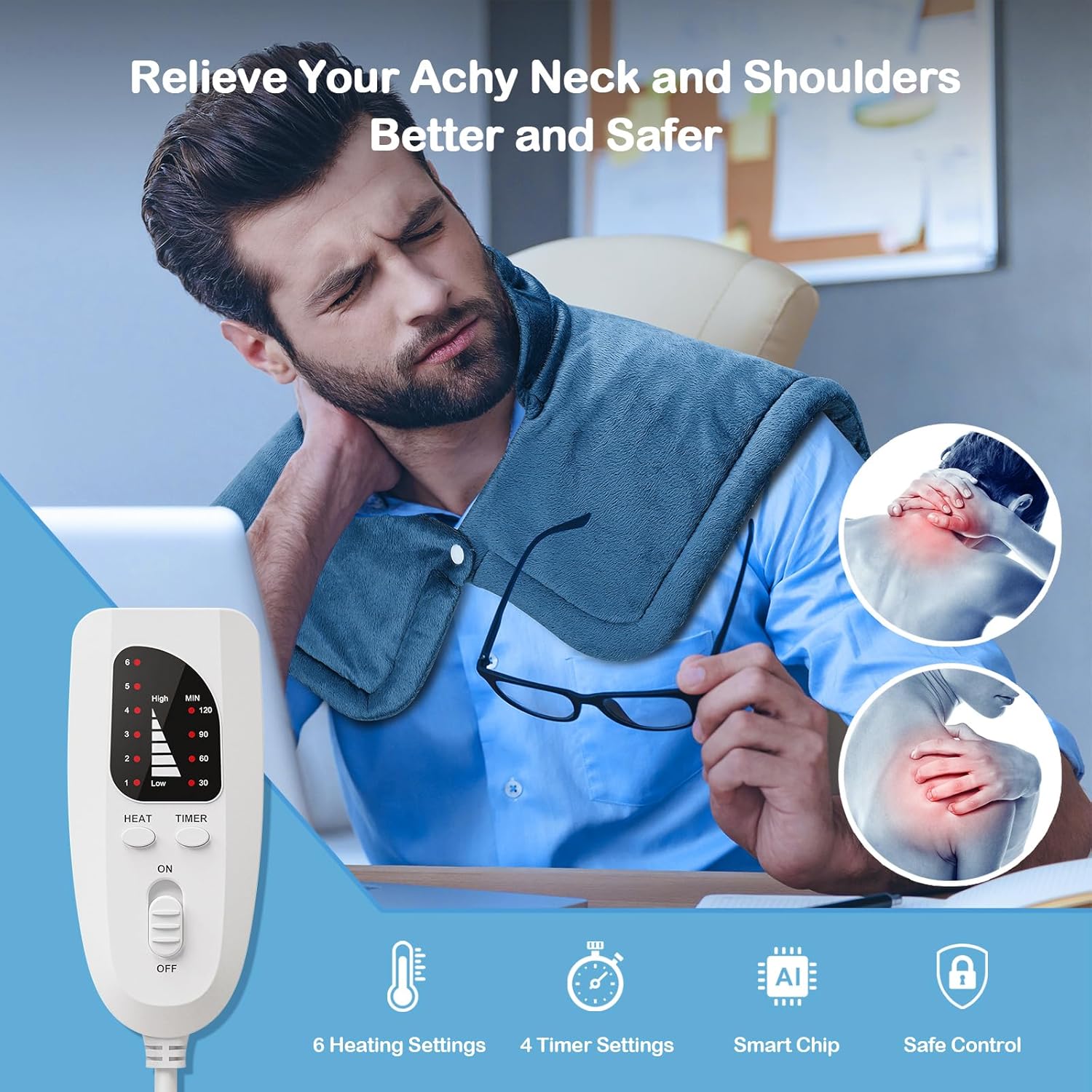 NIUONSIX Heating Pad for Neck Shoulders Back Pain Relief, Weighted Electric Heated Wrap for Home Office Relax, 6 Heat Settings 4 Auto-Off, Mothers Day Gifts for Mom Wife Birthday Gifts for Women Men