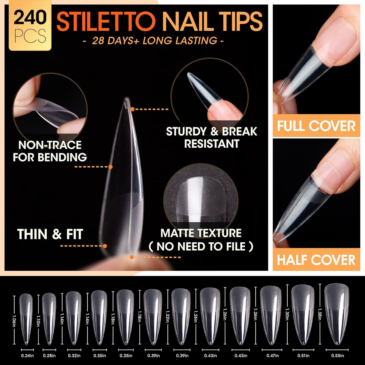 Gellen Gel Nail Kit Stiletto Nail Extension Kit 240pcs Long Almond 12 Sizes Acrylic Nail Tips Kit with Everything Nail Glue Gel U V Nail Lamp for Women Salon Nail Art