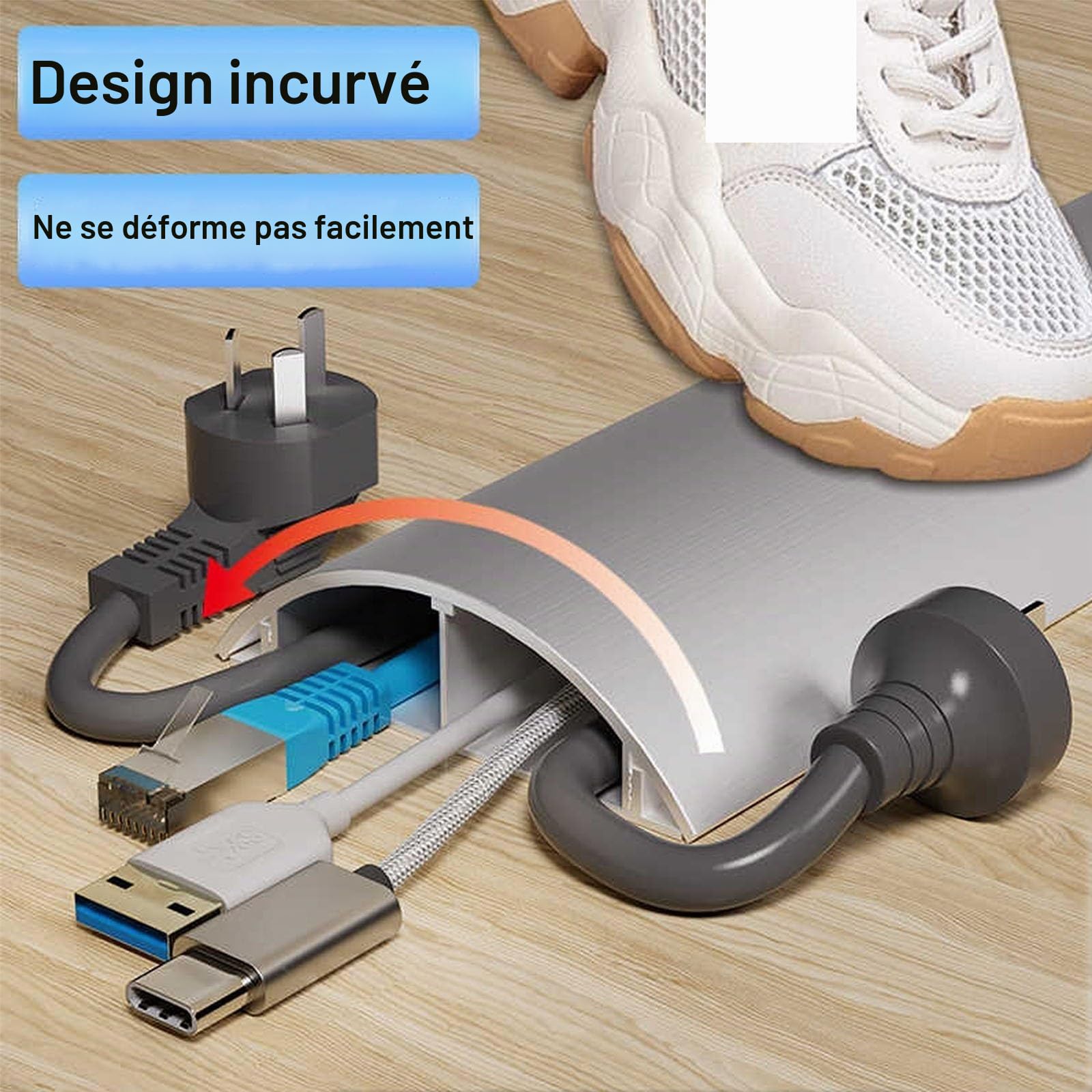 Passe Cable Sol en Aluminium Robuste et Étanche Goulotte Cache Cable Cache Cable Sol pour Mur et Sol de Chambre à Coucher(29 * 8mm/1.1 * 0.31in)