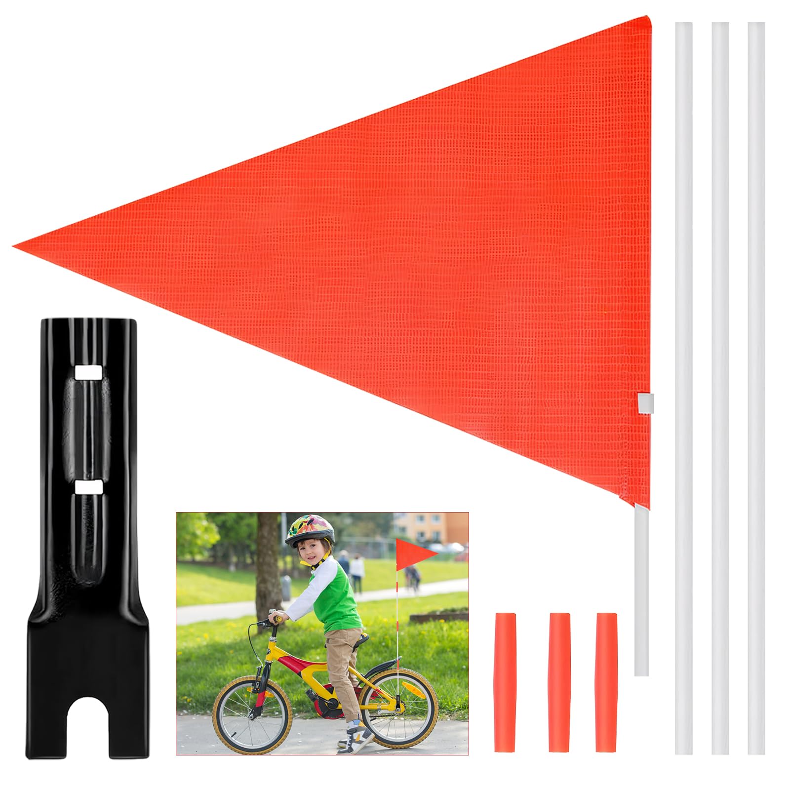 Bandiera Sicurezza Bicicletta | Riflettente Arancione | Palo Regolabile | Per Visibilità In Strada - Foto 13