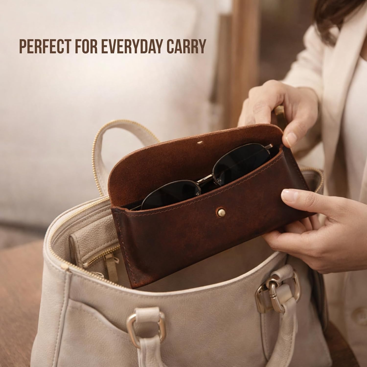 Leather Sunglasses Case Genuine Eyeglass Holder Reading Glasses Protector Vintage Eyewear Storage for Men and Women - Image 9