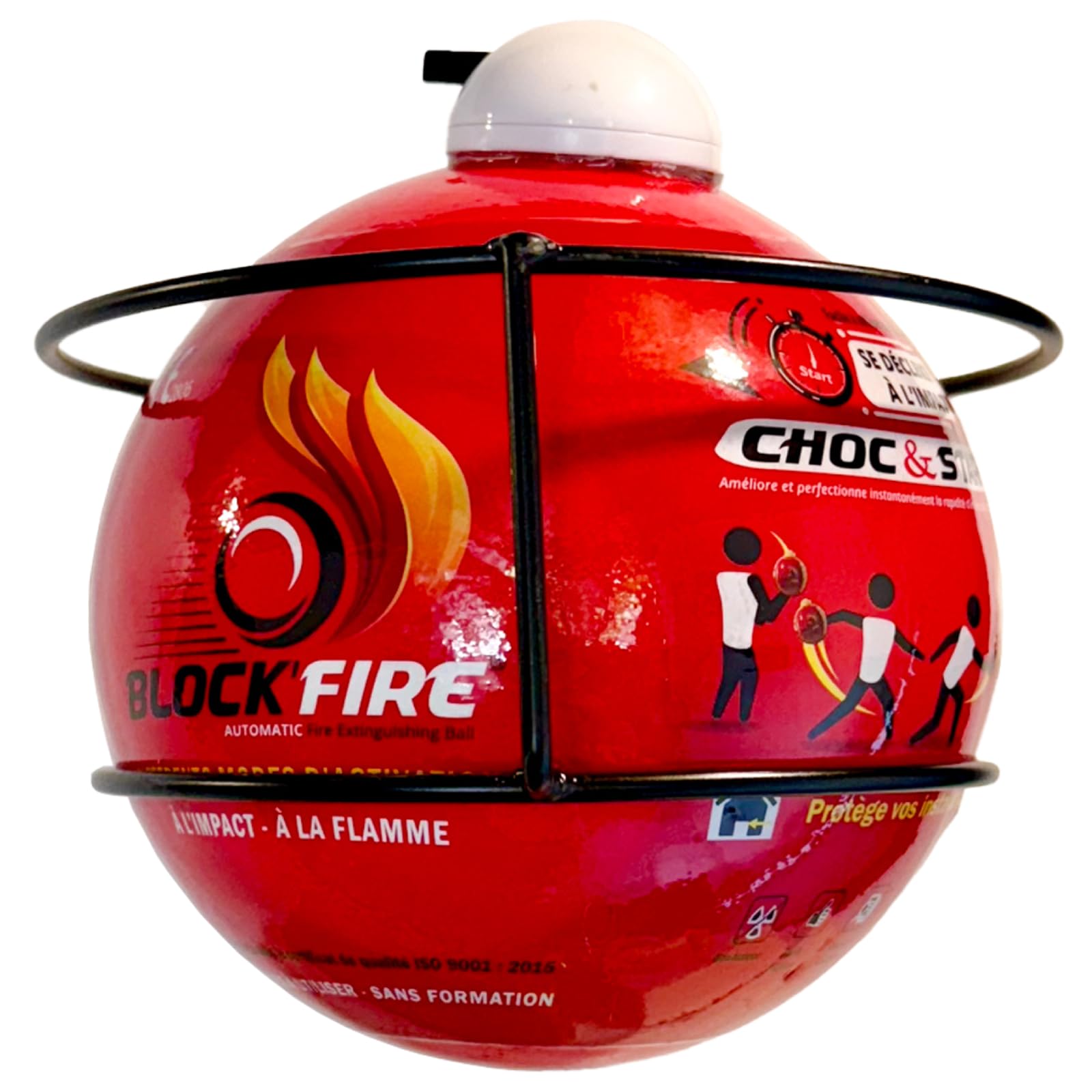 Block'Fire - Bola de extintor compacta con soporte, protección contra incendios para casa, garaje, oficina y vehículo, sin mantenimiento, 5 años, formato ligero y fácil de instalar
