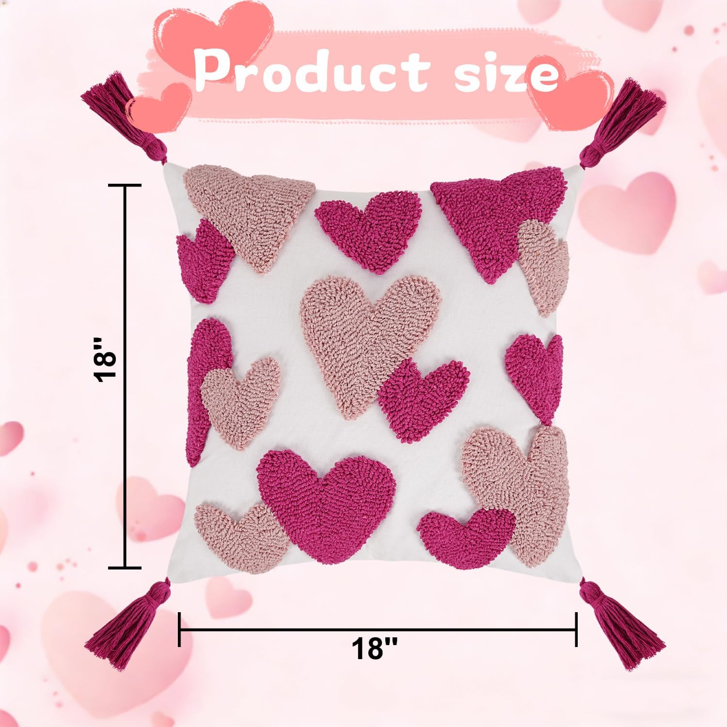 JASEN Valentine's Day Throw Pillow Covers 18x18 inch Love Heart Embroidered Cushion Cover Soft Decorative Pillow Case for Couch Sofa Bedroom Couples Valentine Gift Pink (Love Mix, 18" x 18")