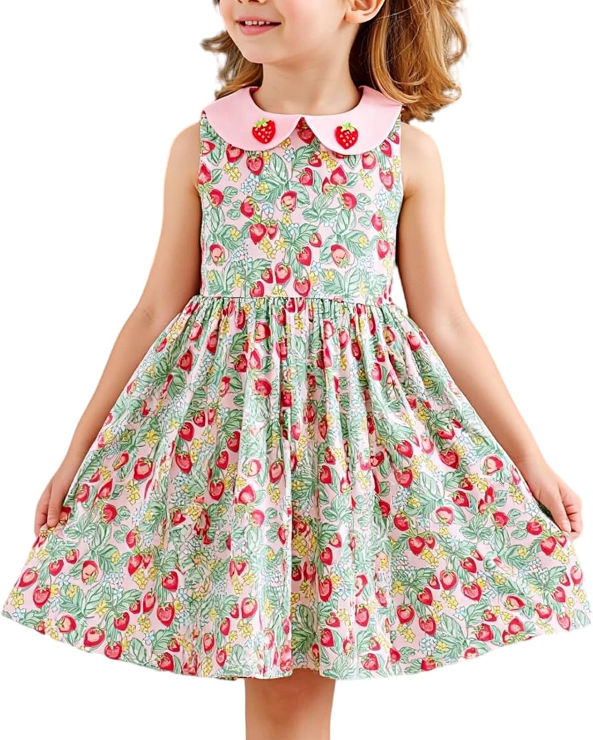 Little Bitty Strawberry Dresses Toddler Girls Cotton Sleeveless Casual Beach Summer Sundress Swing Princess Dress Size 2-6T