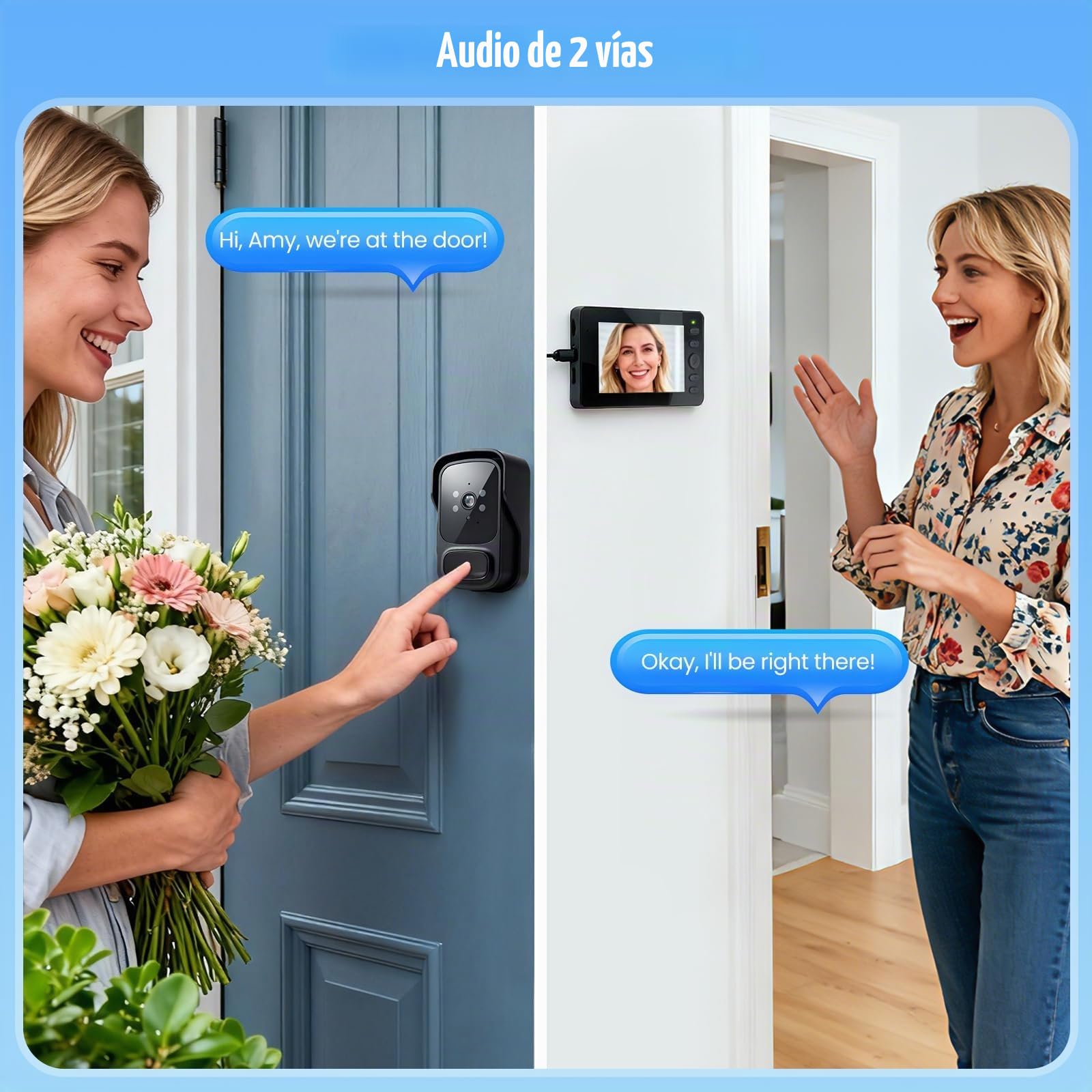 Timbre Inalámbrico Exterior Impermeable con Cámara 1080P y Pantalla 4.3" IPS – Videoportero Inalámbrico Visión Nocturna Audio Bidireccional IP65