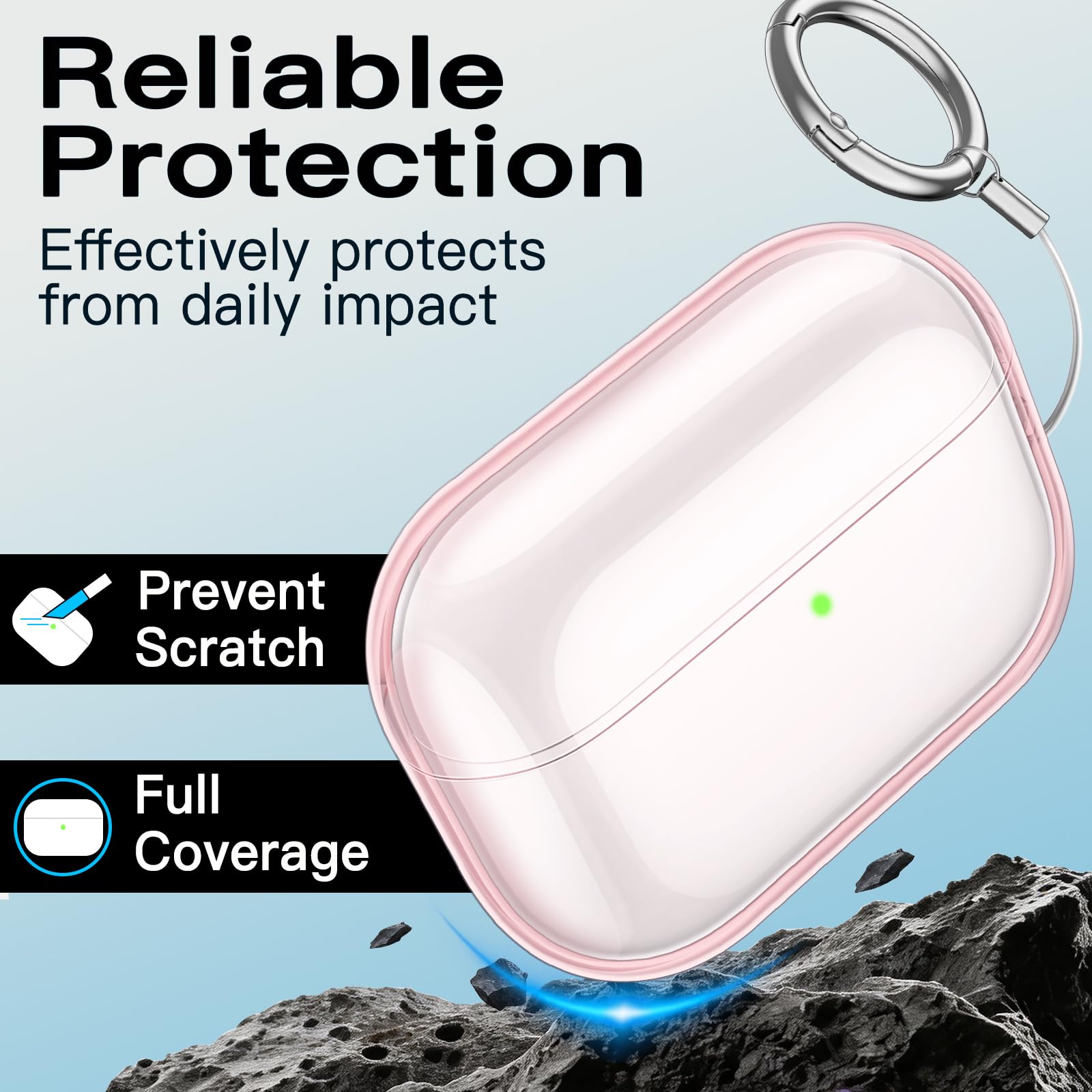 JETech Custodia Cover Chiaro per AirPods Pro 3 (2025) con Portachiavi, TPU Morbido Altamente Trasparente, Protezione Antiurto (Rosa Trasparente)