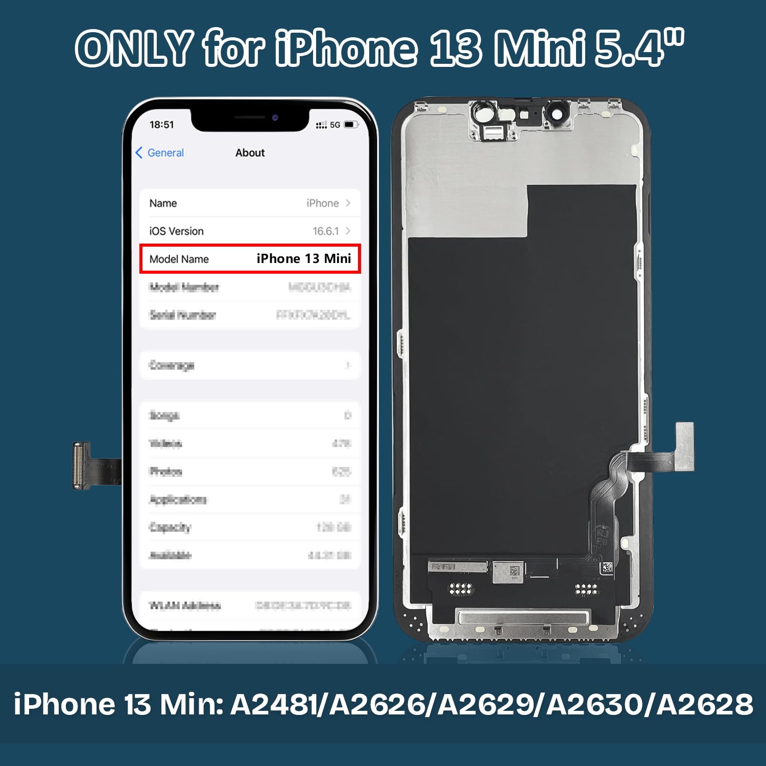 Pantalla para iPhone 13 Mini Reemplazo, 5,4 Pulgadas Display Haptic Touch LCD Full HD Digitalizador con Herramienta de Reparación y Protector de Pantalla