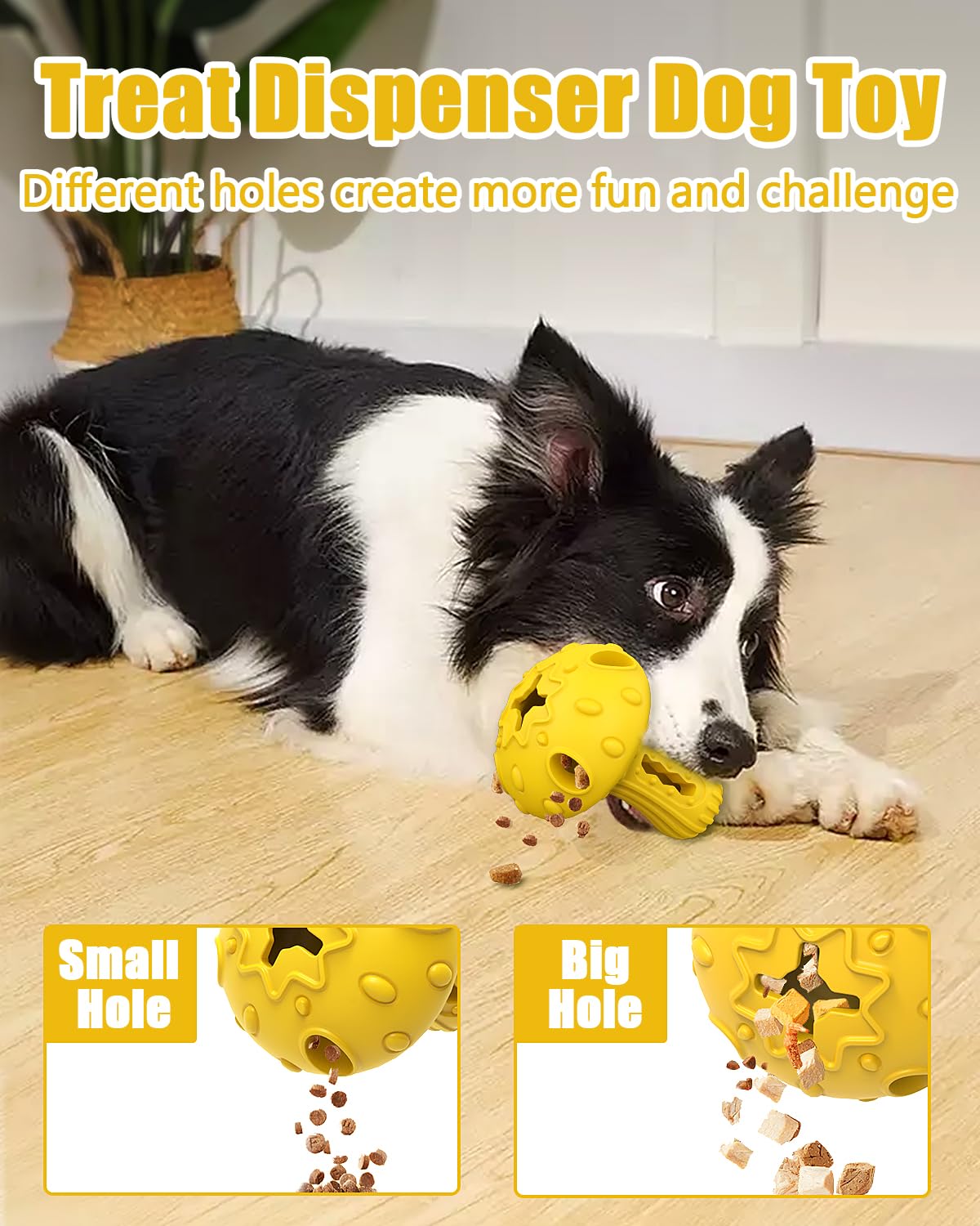 Juguete masticable para perros, juguete de rompecabezas dispensador de golosinas para estimular mentalmente, juguete de goma natural duradero para perros grandes y medianos (amarillo, 1