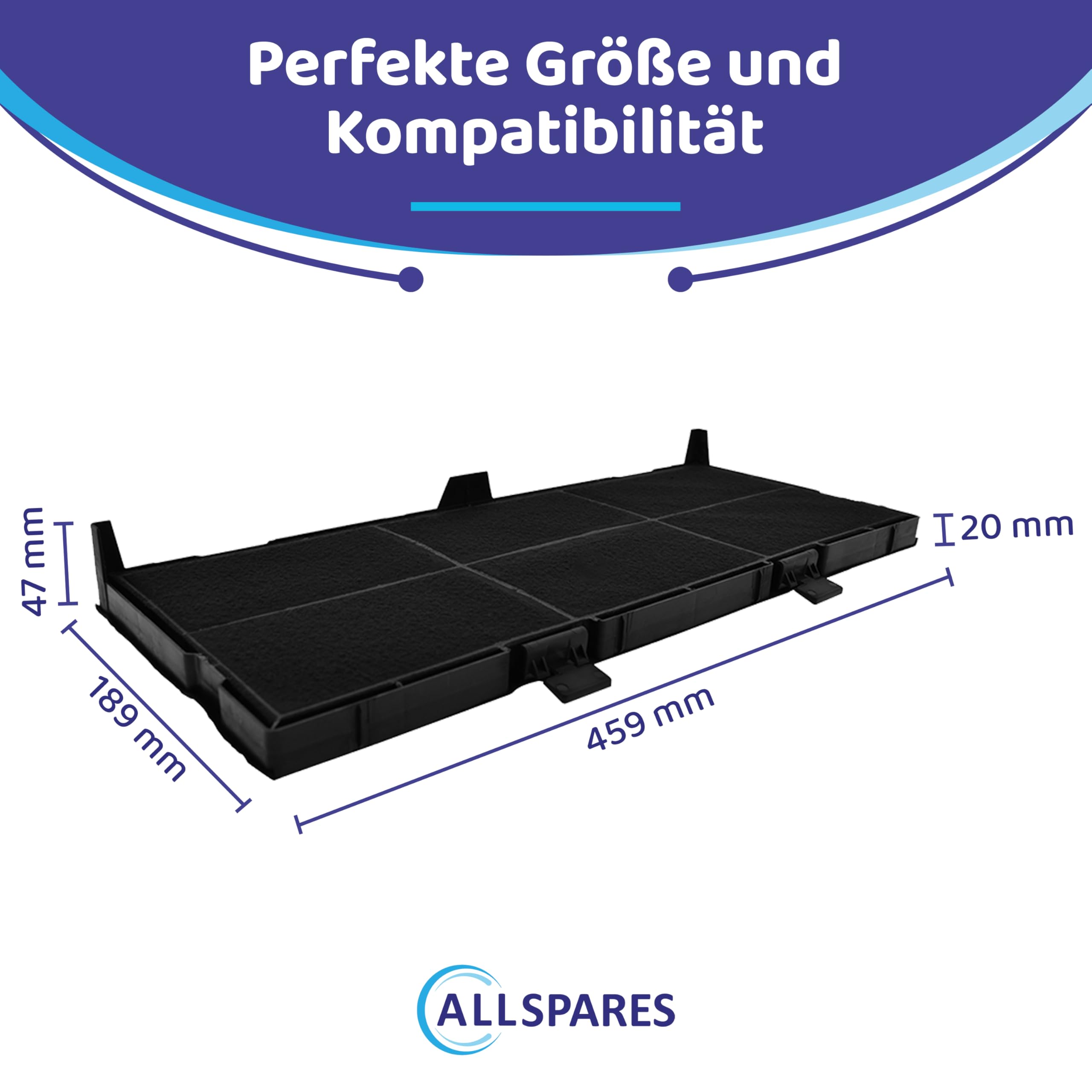 Aktivkohlefilter für Dunstabzugshauben geeignet für Bosch DSZ4561, 11025806 | Siemens LZ45610, LZ45650, 11008216 | Neff Z54TC02X0 | 459x189x47mm