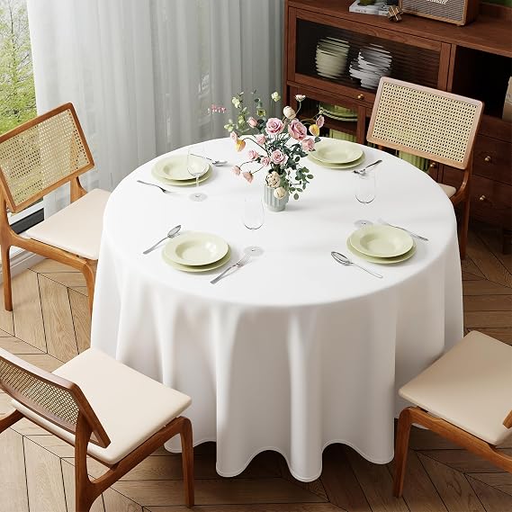 White Round Table Cloths 230cm/90Inch, Washable Polyester Tablecloth