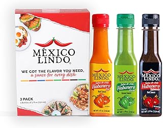 Mexico Lindo Hot Sauce Variety Pack | Includes 1 Bottles Each of Red Habanero + Green Habanero + Xxxtra Hot | 5 Fl Oz Bottles (Pack of 3)