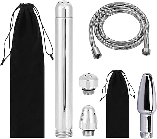 Cabezal de ducha con boquilla de metal, 2 cabezales de ducha, 3 limpiadores de aluminio, sistema de limpieza con manguera de 59 pulgadas y gancho