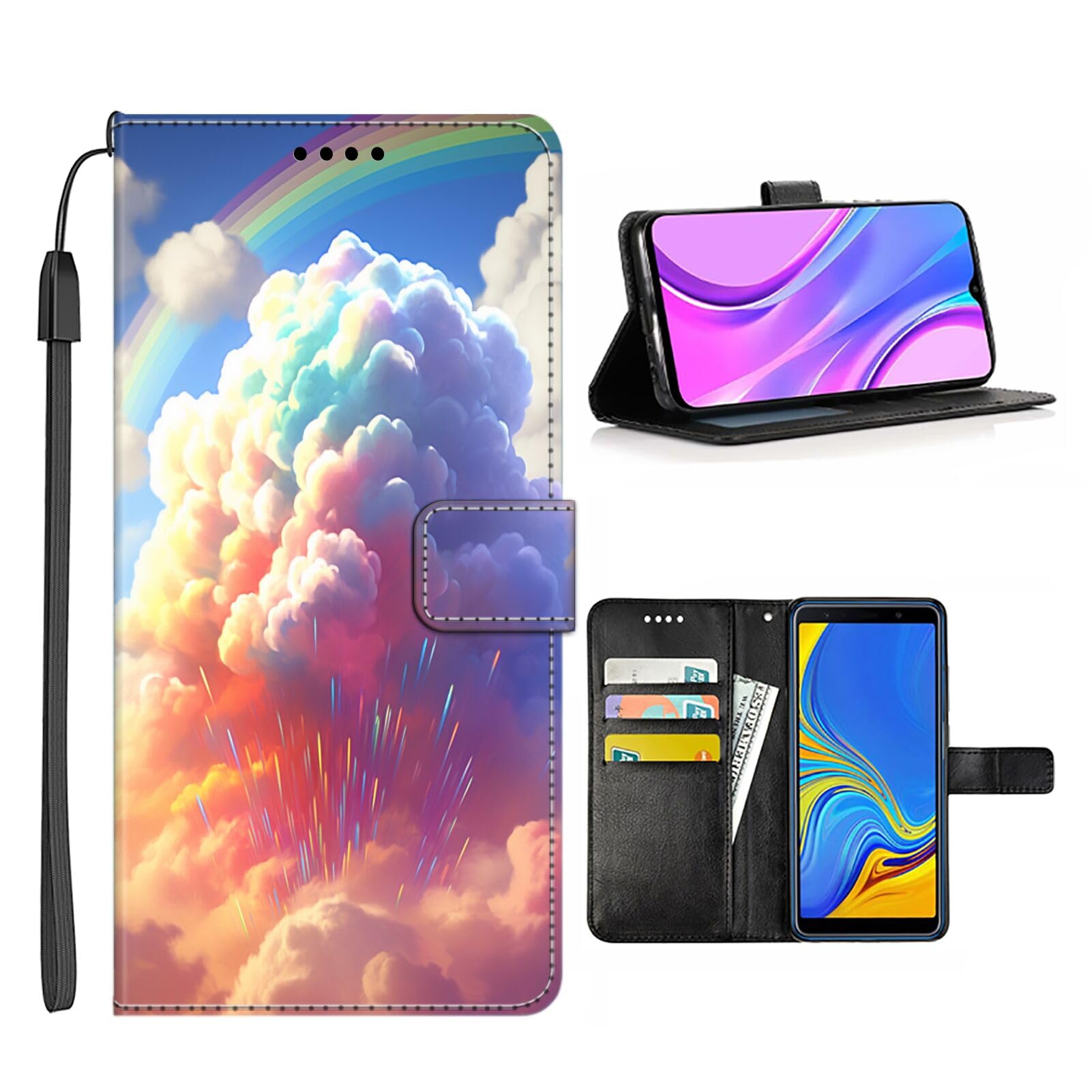 Wallet Phone Case for Samsung Galaxy S20 FE with Rainbow Cloud-aa45 - Stylish and Functional PU Leather-Free Smartphone Case with Card Holder