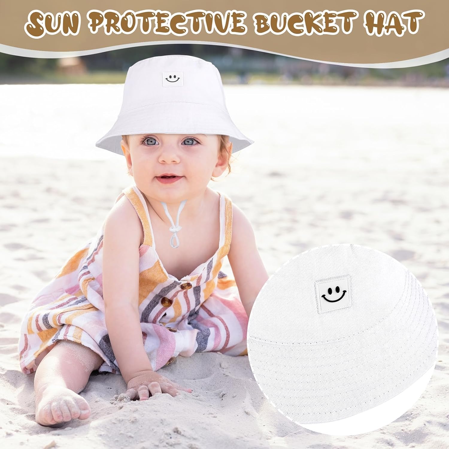 Cooraby 4 Pack Baby Sun Hat Breathable Smile Bucket Hat Toddler Sun Protective Bucket Hat Adjustable Cap for Baby Girl Boy - Image 4