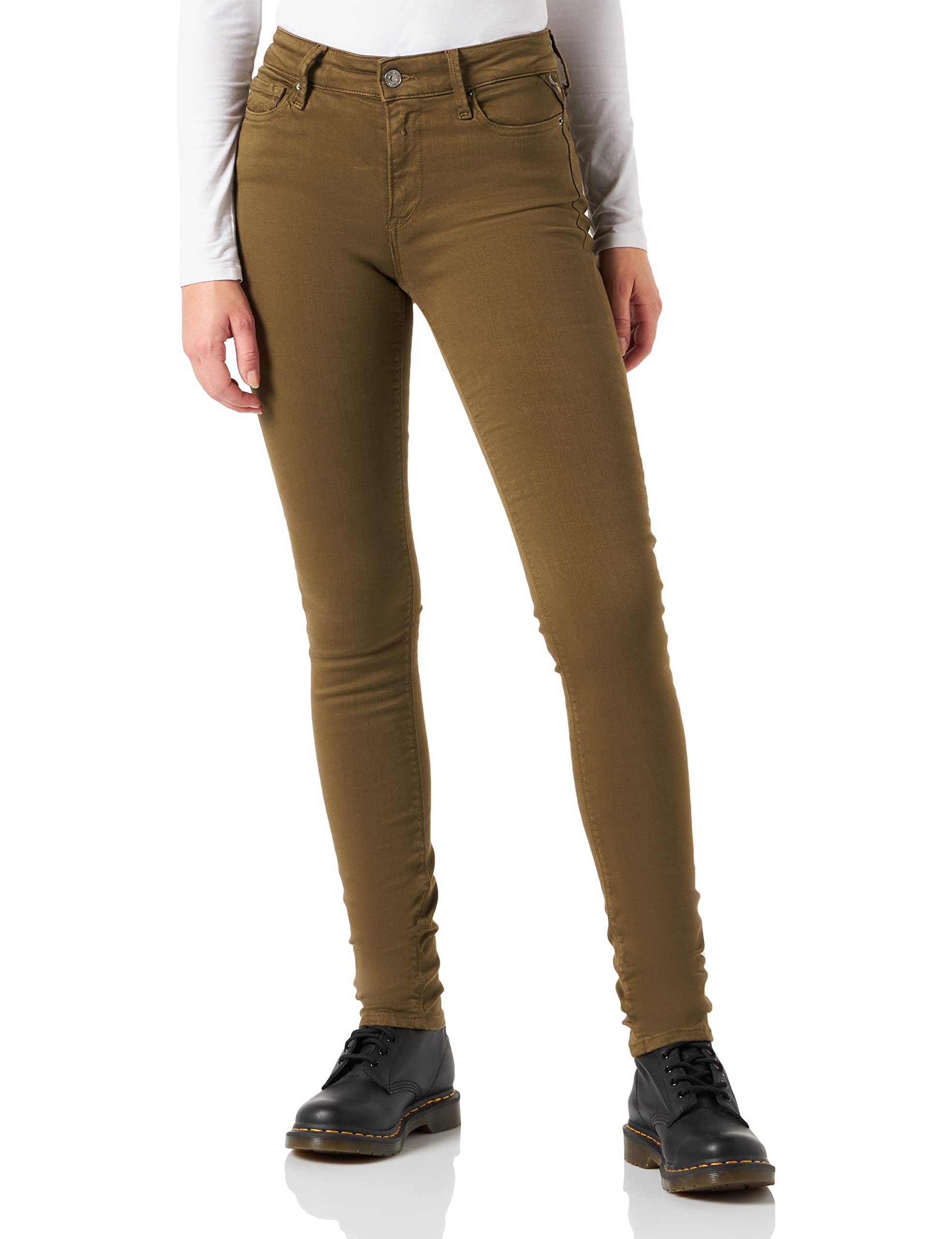 Replay Damen Jeans Luzien Skinny-Fit Hyperflex Colour X-Lite mit Stretch, Army Green 238 (Grün), 27W / 28L