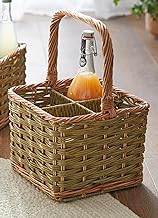 Dekoleidenschaft Bottle Basket Olive Green Wicker & Polyrattan for 4 Bottles, Bottle Carrier, Drinks Basket