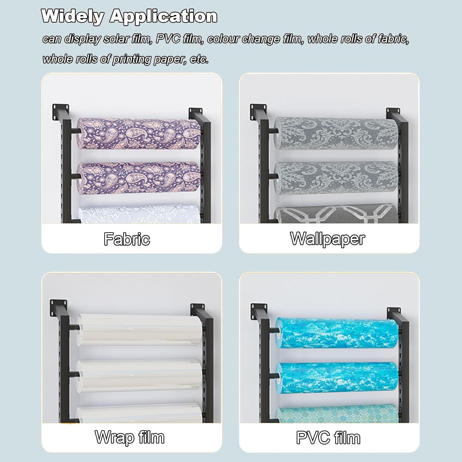 Large Fabric Roll Storage Rack with Adjustable Hanging Rod Commercial Heavy Duty Steel Organizer Holder Large Textile,Vinyl Roll Storage Organizer, Wall Mount Car Color Change Wrap/Car Windo